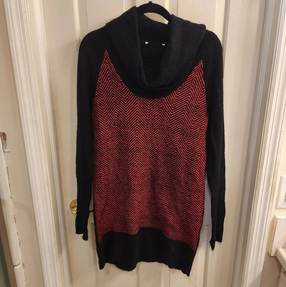 unknown Sweaters - Sweater dress/tunic with cowl neck red/black size lg